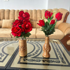 Handmade Carved Wood Vases